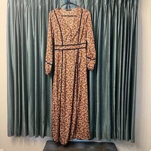 SHEIN Maxi Dress Sz. Small Burnt Orange Floral Pattern Black Paneling